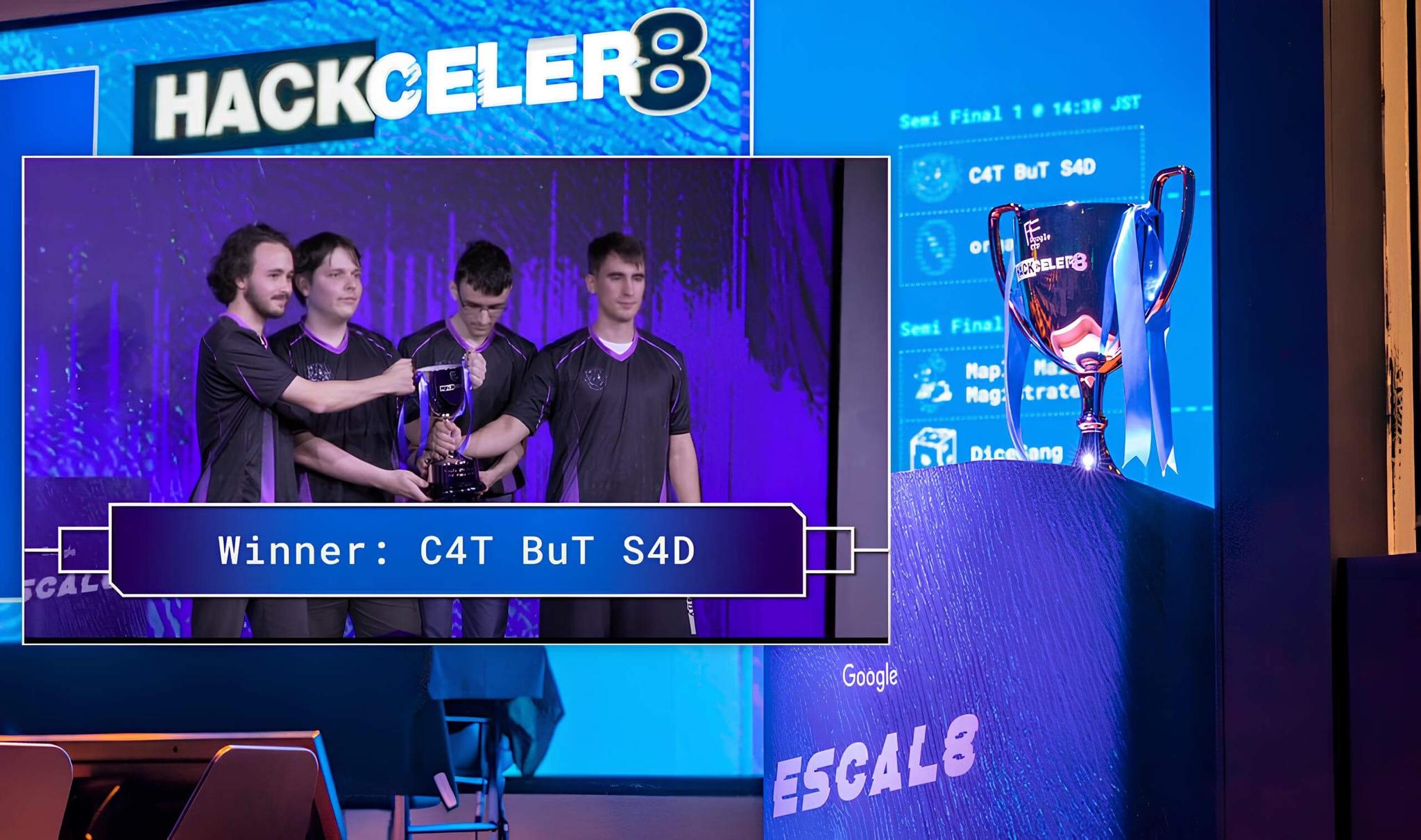 Artem and other C4T BuT S4D team members awarded with the first place trophy on GoogleCTF 2023 in Tokyo